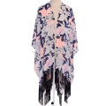Мода дамы цветочный принт полиэстер бахрома шарф